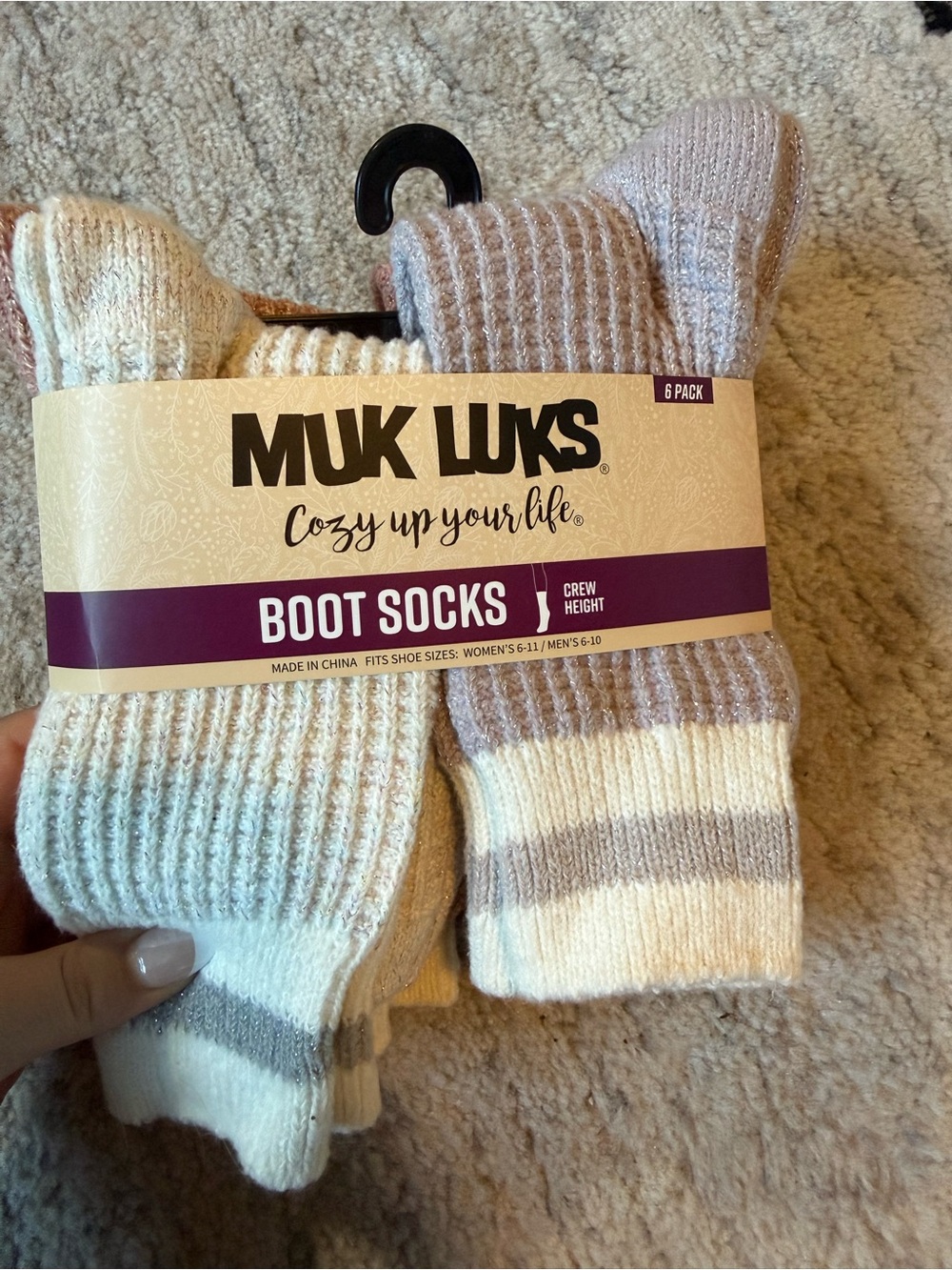 Muk Luks Boot Socks - Cream & Taupe Striped Set
